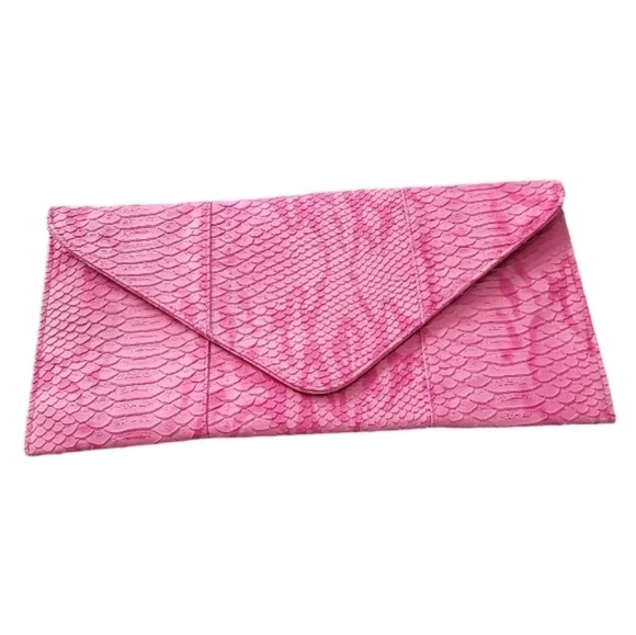Pink Snakeskin Faux Leather Envelope Clutch - Picture 5 of 7